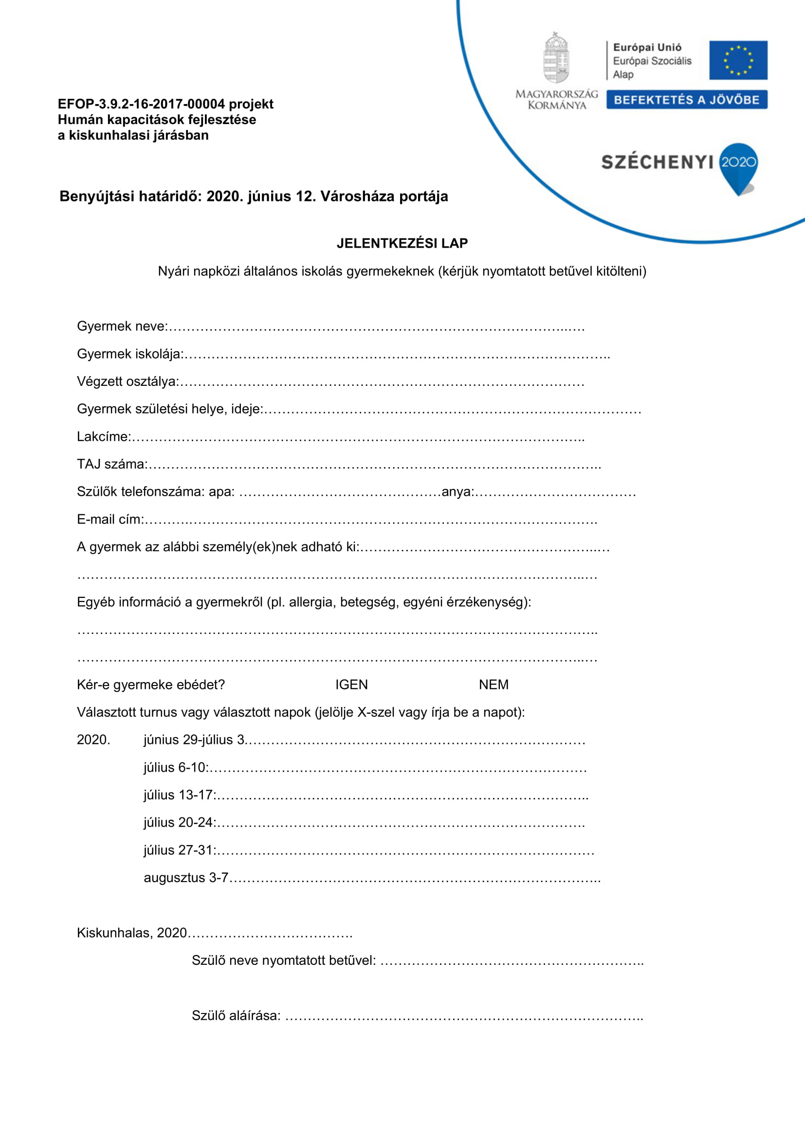 Nyri napkzi Jelentkezsi lap 1